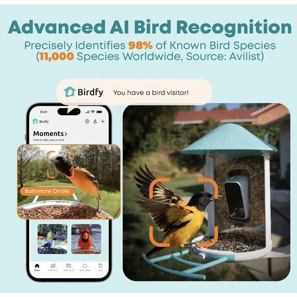 Netvue Birdfy Smart Bird Feeder with 2K AI Camera, Auto Capture Videos & Motion